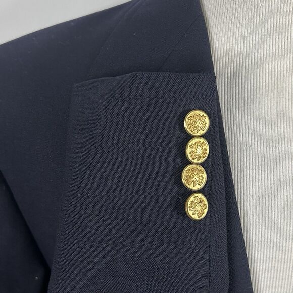 Evan Picone 44L Vintage Blazer 100% Wool Navy Blue Gold Two Button Lined Vented - Picture 4 of 7